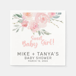 ピンクのフローラスタイリッシュ女の子の赤ちゃんシャワー紙ナプキン スタンダードカクテルナプキン
