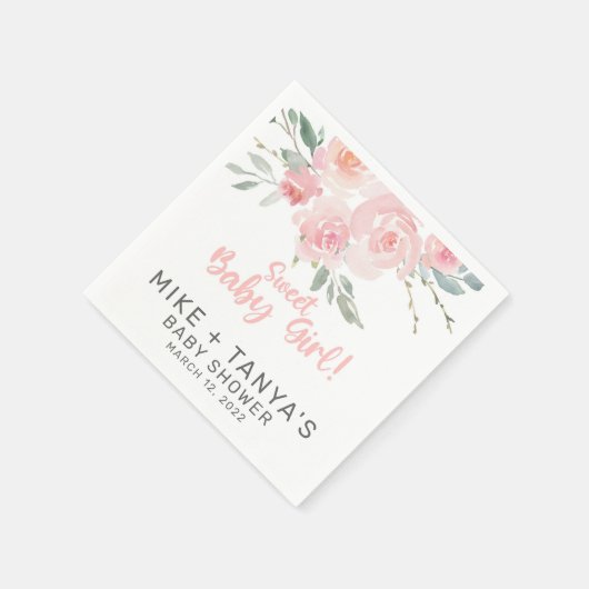 ピンクのフローラスタイリッシュ女の子の赤ちゃんシャワー紙ナプキン スタンダードカクテルナプキン (角)
