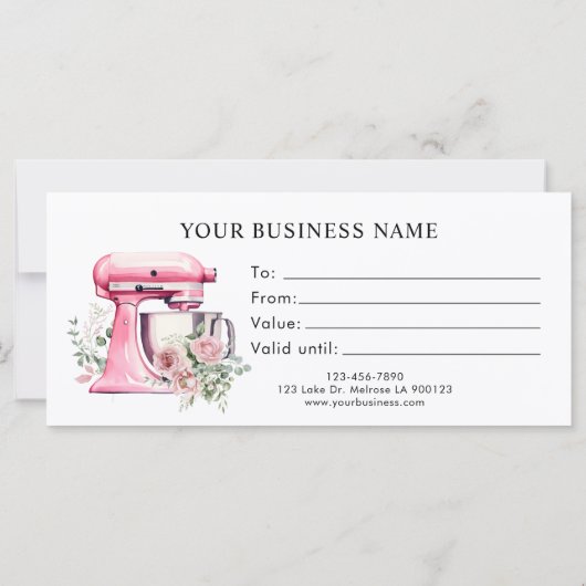 ピンクのフローラスタンドミキサーベーカリーギフト証明書 (裏面)