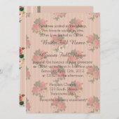 ピンクのフローラストライプバラクリスチャン、宗教的 招待状 (正面/裏面)