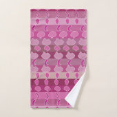 ピンクのフローラストライプパターン バスタオルセット (ハンドタオル)