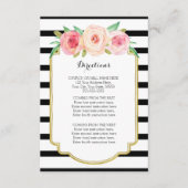 ピンクのフローラストライプブラック結婚の方向挿入 エンクロージャーカード (正面)