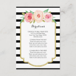 ピンクのフローラストライプブラック結婚の方向挿入 エンクロージャーカード