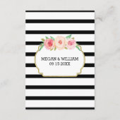 ピンクのフローラストライプブラック結婚の方向挿入 エンクロージャーカード (裏面)