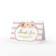 ピンクのフローラストライプ金ゴールド赤ちゃんシャワーありがとう