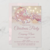 ピンクのフローラストリングライツ企業のホリデーパーティー 招待状 (正面/裏面)