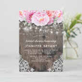 ピンクのフローラストリングライト素朴ブライダルシャワー 招待状 (スタンド正面)