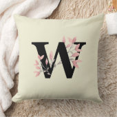 ピンクのフローラスプレー付きモノグラム クッション (ブランケット)