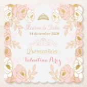 ピンクのフローラスペインのキンセアニェラ日付の保存 ペーパーコースター (正面)