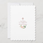 ピンクのフローラスペインのクロス1歳の誕生日バプテスマ 招待状 (裏面)