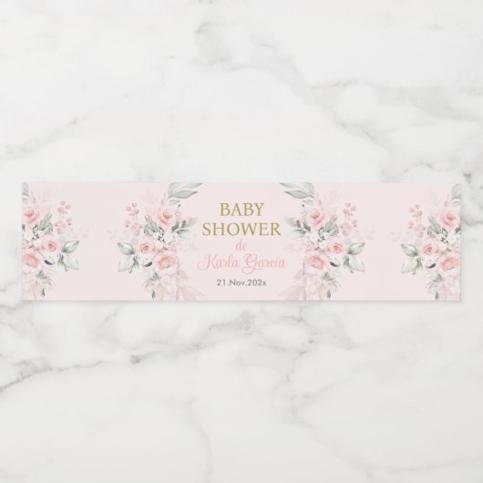 ピンクのフローラスペインの赤ちゃんシャワーガール ペットボトルラベル (シングルラベル)