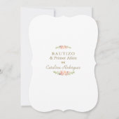 ピンクのフローラスペインの金ゴールドガール1st誕生日バプテスマ 招待状 (裏面)