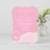 ピンクのフローラスワールブラケットウェディング招待状 招待状 (スタンド正面)