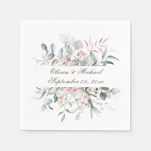 ピンクのフローラス結婚クリプト名のナプキン スタンダードカクテルナプキン (正面)