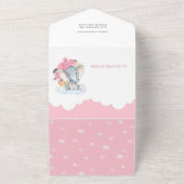 ピンクのフローラゾウ小さなピーナッツ赤ちゃんシャワー オールインワン招待状 (外側)