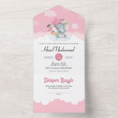 ピンクのフローラゾウ小さなピーナッツ赤ちゃんシャワー オールインワン招待状 (内側)