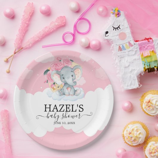 ピンクのフローラゾウ小さなピーナッツ赤ちゃんシャワー ペーパープレート (パーティー)