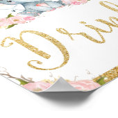 ピンクのフローラゾウ赤ちゃんシャワー飲み物の看板 ポスター (角)