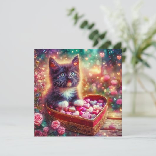 ピンクのフローラタキシードキットンハートファンタジーバレンタイン シーズンカード (スタンド正面)