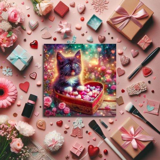 ピンクのフローラタキシードキットンハートファンタジーバレンタイン シーズンカード