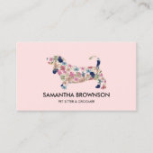 ピンクのフローラダシュンドドッグペットシッター 名刺 (正面)