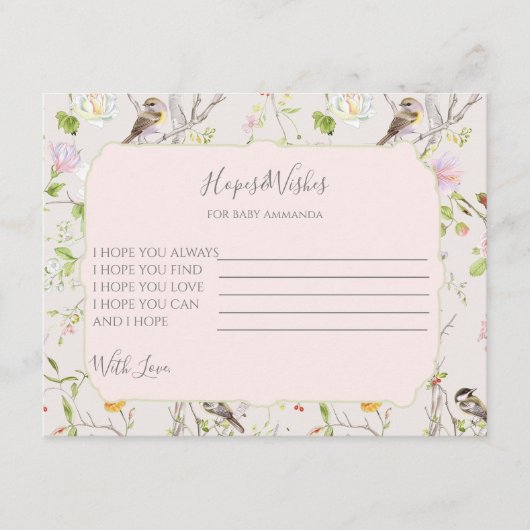 ピンクのフローラチノイスリーベビーシャワー エンクロージャーカード (正面)