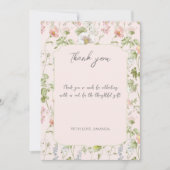 ピンクのフローラチノイスリーベビーシャワー サンキューカード (正面)