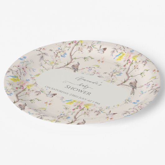 ピンクのフローラチノイスリーベビーシャワー ペーパープレート (アングル)