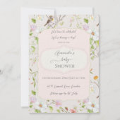 ピンクのフローラチノイスリーベビーシャワー 招待状 (正面)