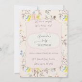ピンクのフローラチノイスリーベビーシャワー 招待状 (正面)