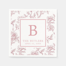 ピンクのフローラチノワセ結婚リーイニシャルのナプキン スタンダードカクテルナプキン