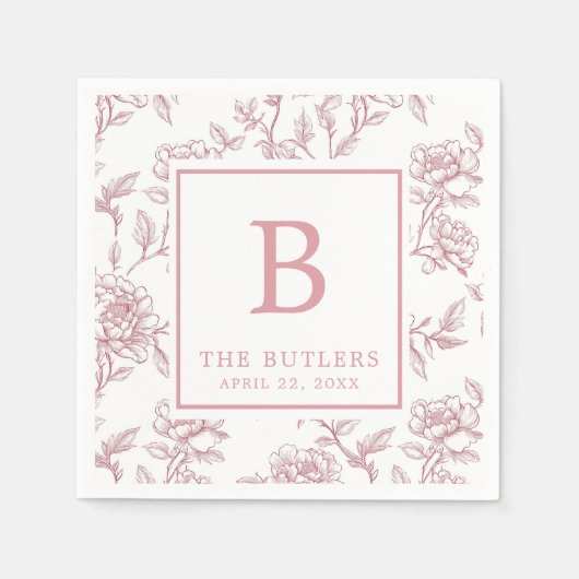 ピンクのフローラチノワセ結婚リーイニシャルのナプキン スタンダードカクテルナプキン (正面)