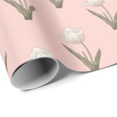 ピンクのフローラチューリップ手描き赤ちゃんシャワー ラッピングペーパー (ロールコーナー)