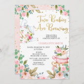 ピンクのフローラツインズベビーは赤ちゃんシャワーを醸造している 招待状 (正面/裏面)