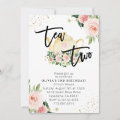 ピンクのフローラティーで2歳の誕生日パーティー 招待状 (正面)