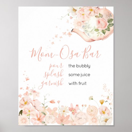 ピンクのフローラティーのための2つの赤ちゃんシャワーmom Osaバー ポスター (正面)