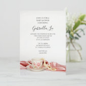 ピンクのフローラティーカップと真珠の赤ちゃんシャワー 招待状 (スタンド正面)