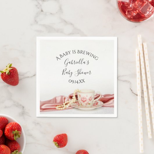 ピンクのフローラティーカップベビーは醸造シャワー スタンダードカクテルナプキン (インサイチュ)