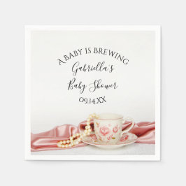 ピンクのフローラティーカップベビーは醸造シャワー スタンダードカクテルナプキン