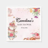 ピンクのフローラティーパーティーベビーは醸造ベビーシャワー スタンダードカクテルナプキン (正面)