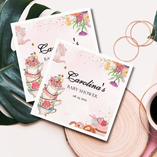 ピンクのフローラティーパーティーベビーは醸造ベビーシャワー スタンダードカクテルナプキン