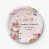 ピンクのフローラティーパーティーベビーは醸造ベビーシャワー ペーパープレート (正面)