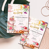 ピンクのフローラティーパーティーベビーは醸造ベビーシャワー 招待状