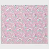 ピンクのフローラティーパーティーラップ ラッピングペーパー (フラット)