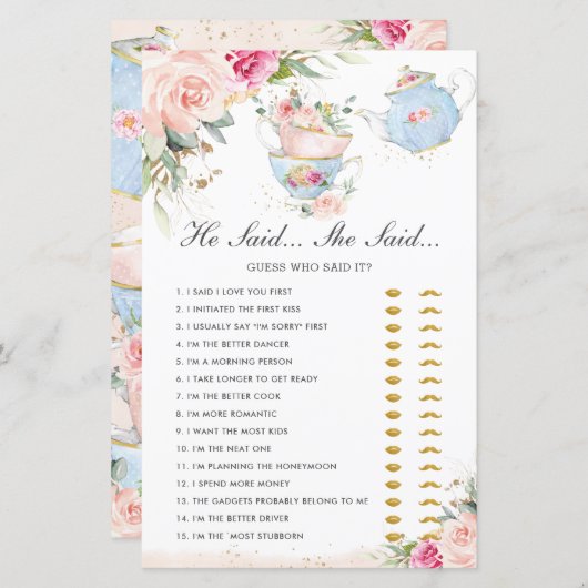 ピンクのフローラティーパーティー彼は彼女はブライダルゲームを言った (正面/裏面)