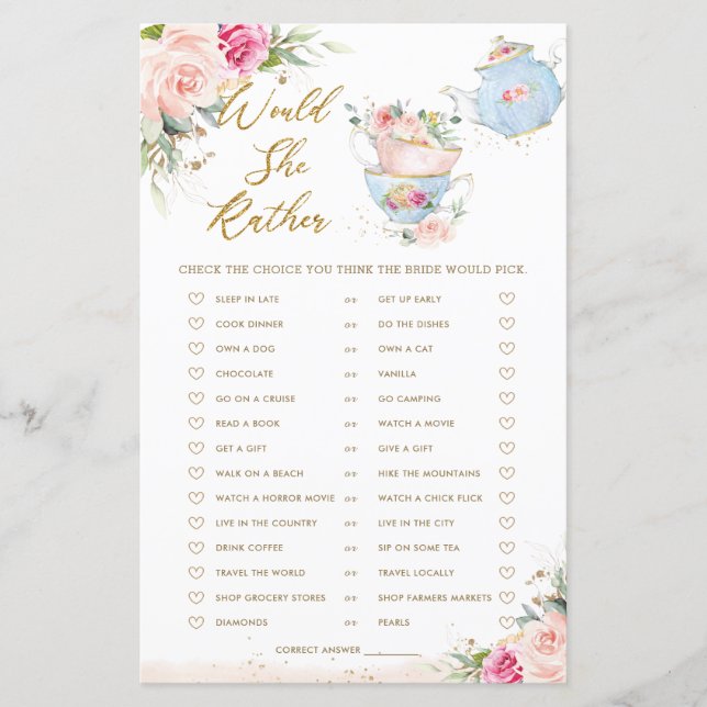 ピンクのフローラティーパーティー彼女はむしろブライダルゲーム (正面)