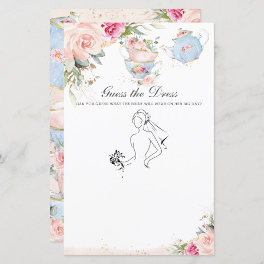 ピンクのフローラティーパーティー推測ドレスブライダルゲーム (正面/裏面)