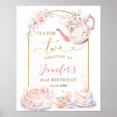 ピンクのフローラティー2つの誕生日ウェルカムサイン ポスター (正面)