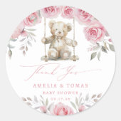 ピンクのフローラテディガール赤ちゃんシャワー ラウンドシール (正面)