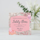 ピンクのフローラテディベア緑の女の子の赤ちゃんシャワー 招待状 (スタンド正面)